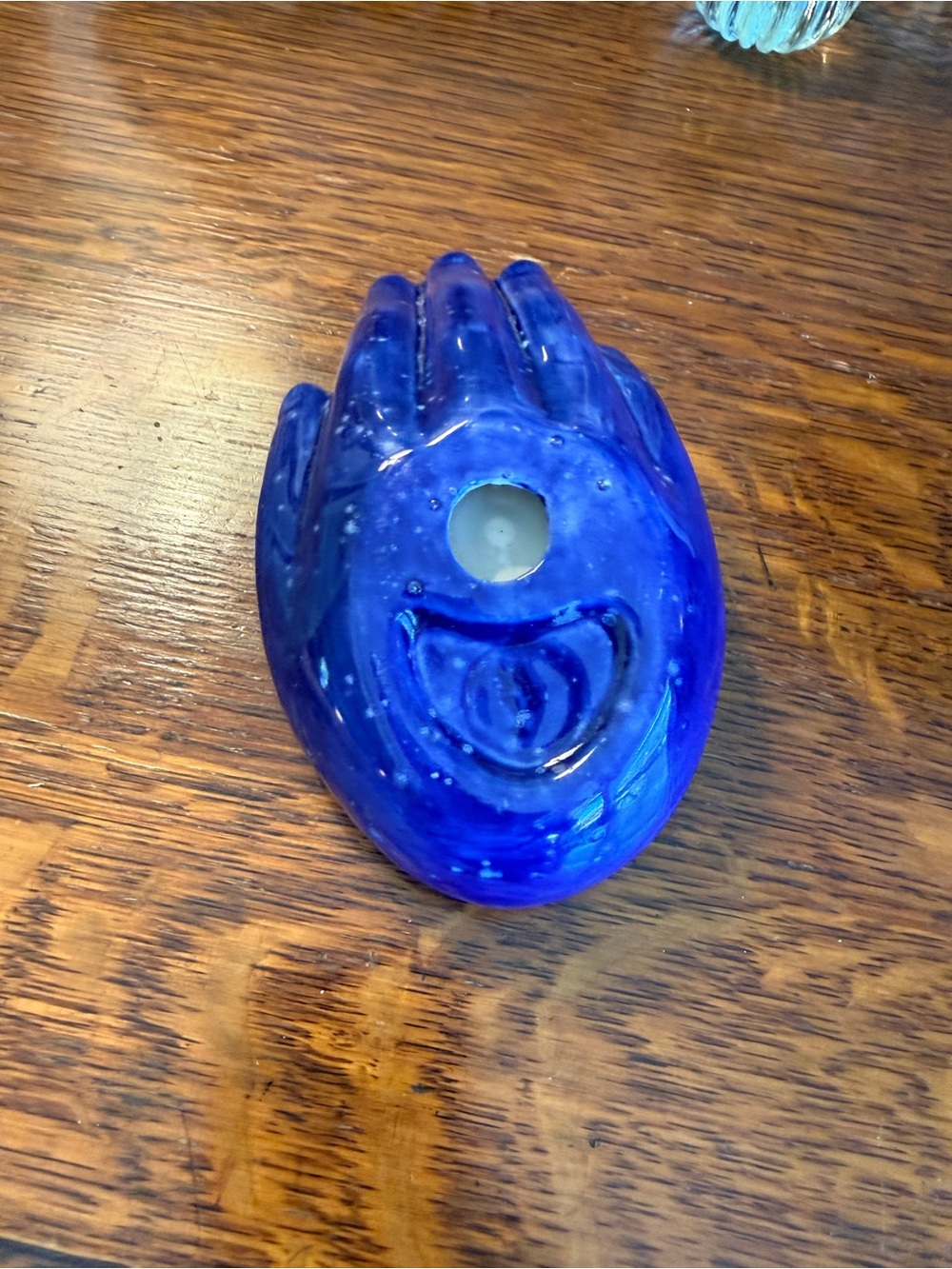 Cobalt Blue Ceramic Hand Dish with Initial “K” - Picture 6 of 12